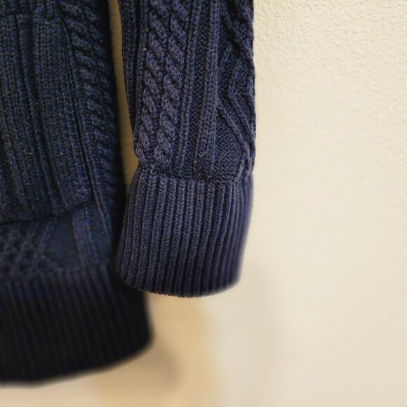 Cabi Cotton Blnd Cable Knit Cardigan Sweater Navy Blue Slat Fisherman Women M - Picture 10 of 16